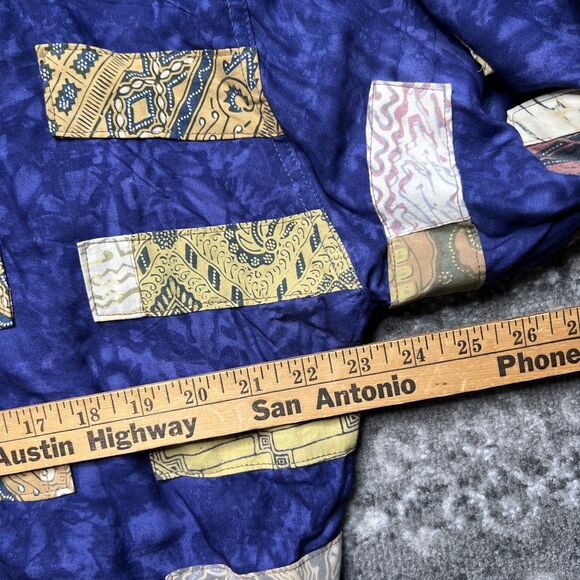 VTG 90s Nativewear Designs Crop Patchwork Jacket Large Coins Blue Boho Hippie - Picture 5 of 12